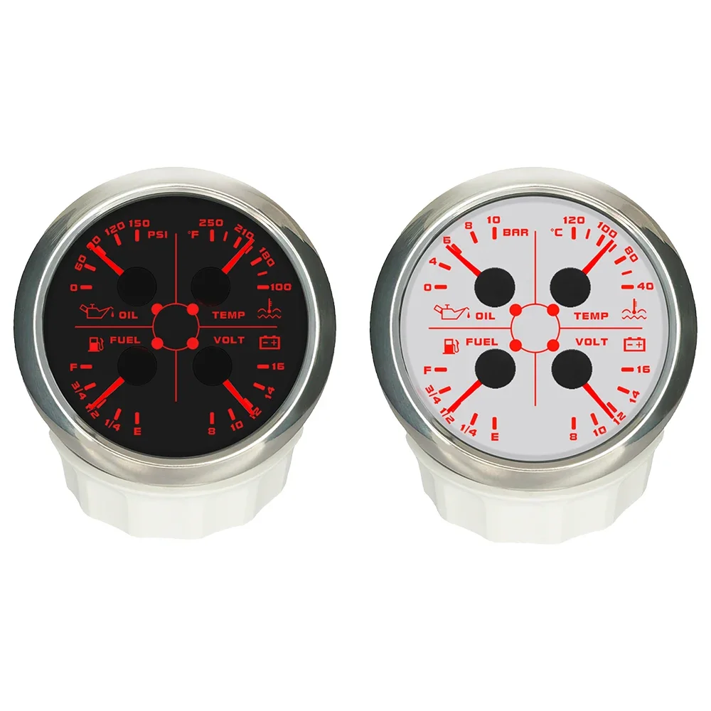 

ELING Новый 85 мм 4 в 1, манометр 0-150PSI 0-10 бар, давление масла, температура воды, уровень топлива, 8-16 В, вольтметр со световой сигнализацией для автомобиля, лодки