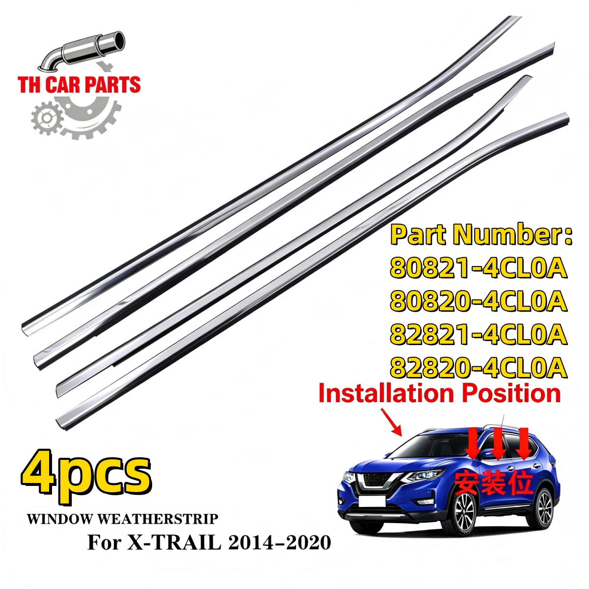 Car Window Weatherstrip For 2014-2020 Nissan X-Trail 80821-4CL0A 80820-4CL0A 82821-4CL0A 82820-4CL0A