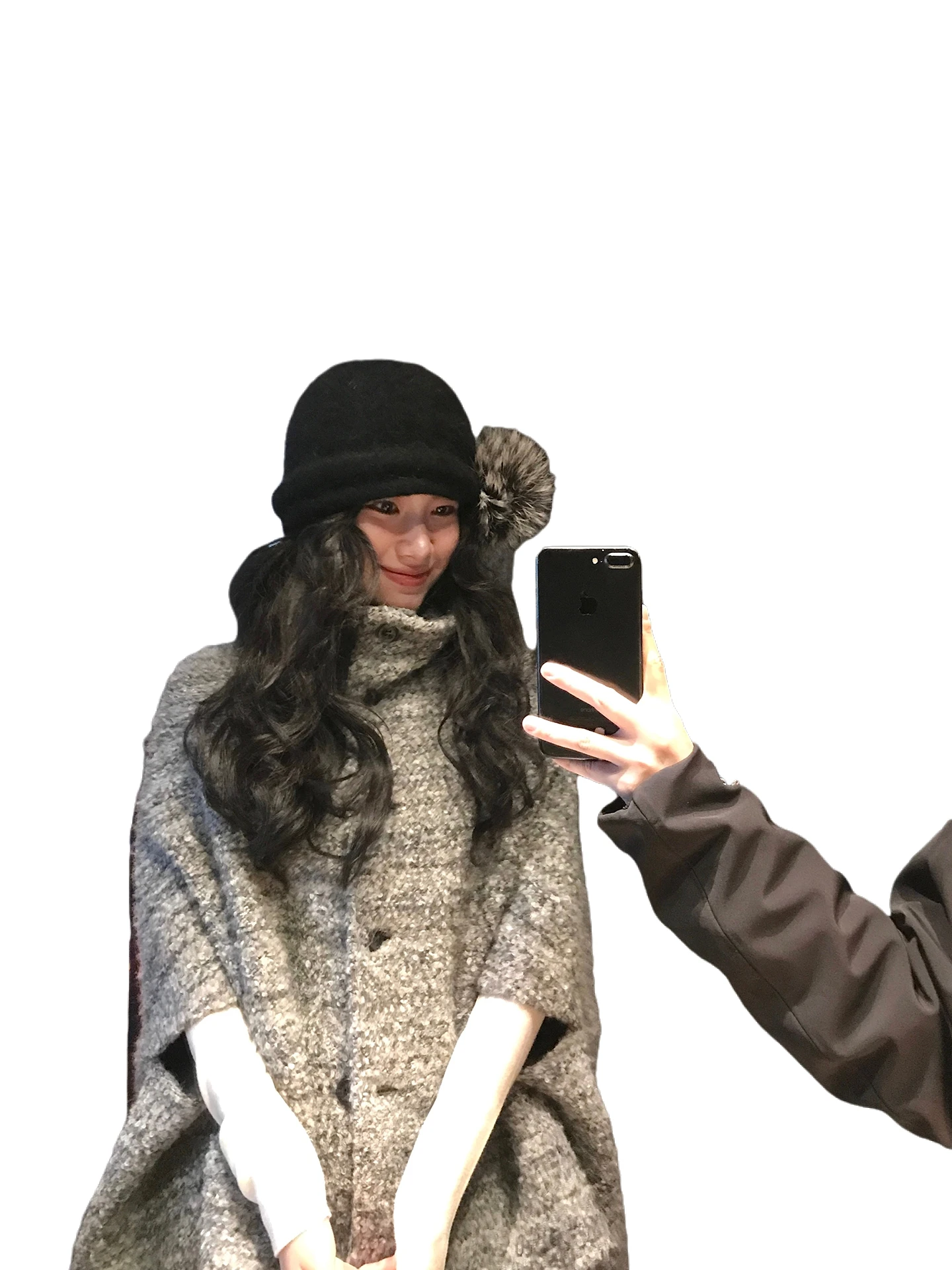 

A grey high round-neck cape shawl top that makes women look slimmer and versatile, thickened cardigan and woolen coat