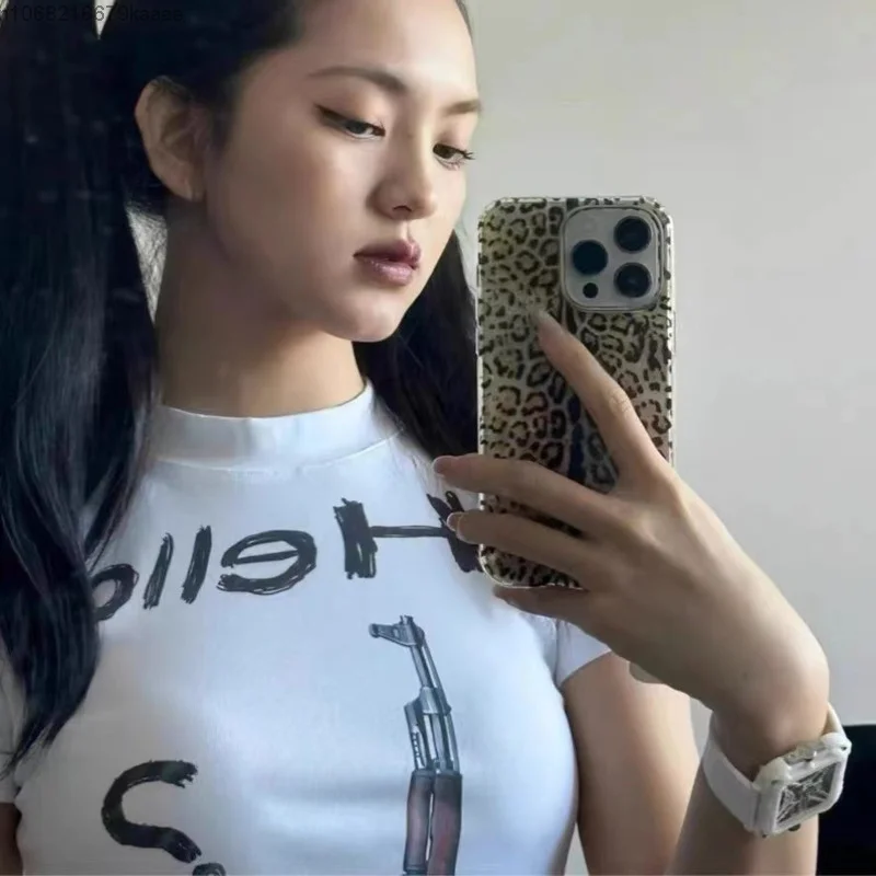 Sanrio Hello Kitty Short Sleeve Slim T-shirts Y2k Spicy Girl Amercian Style Short Tees Women Summer Fashion Tops Female Clothing