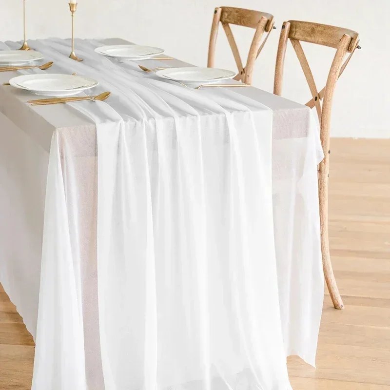 

180cm Chiffon Table Runner Dining Table Decoration Cotton Gauze Table Runner Romantic Boho Tablecloth for Wedding Party Decor