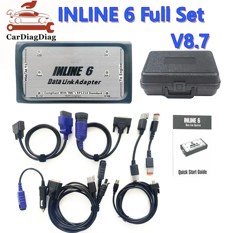 NEW INLINE 6 Data Link Adapter Full Set Insite V8.7 OBD2 Scanner Tool INLINE6 Full 8 Cable for Heavy Duty Truck Diagnostic Tool