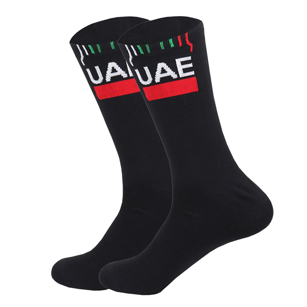 Weiße UAE-Radsocken, rot, TEAM, leichtes, großes Mesh-Design, MTB-Fahrradsocke, Unisex, für Erwachsene, Kompressionssocken, rutschfeste Laufsocken
