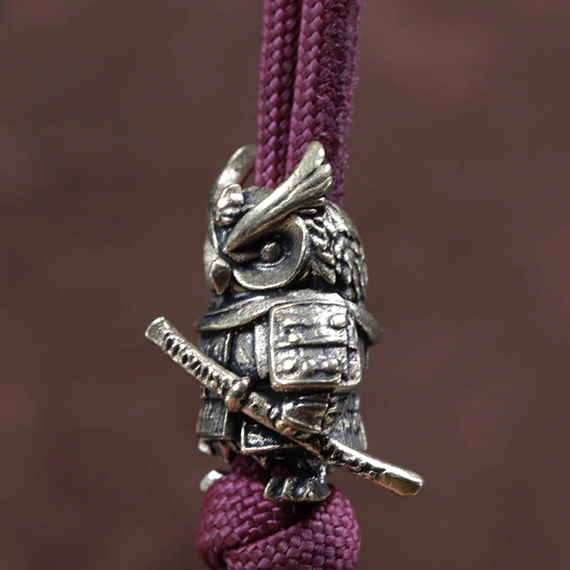 Owl Samurai Brass Knife Beads Warrior EDC DIY Paracord Woven Bracelets Lanyard Pendants Accessories Outdoor Tool Hangings Charms