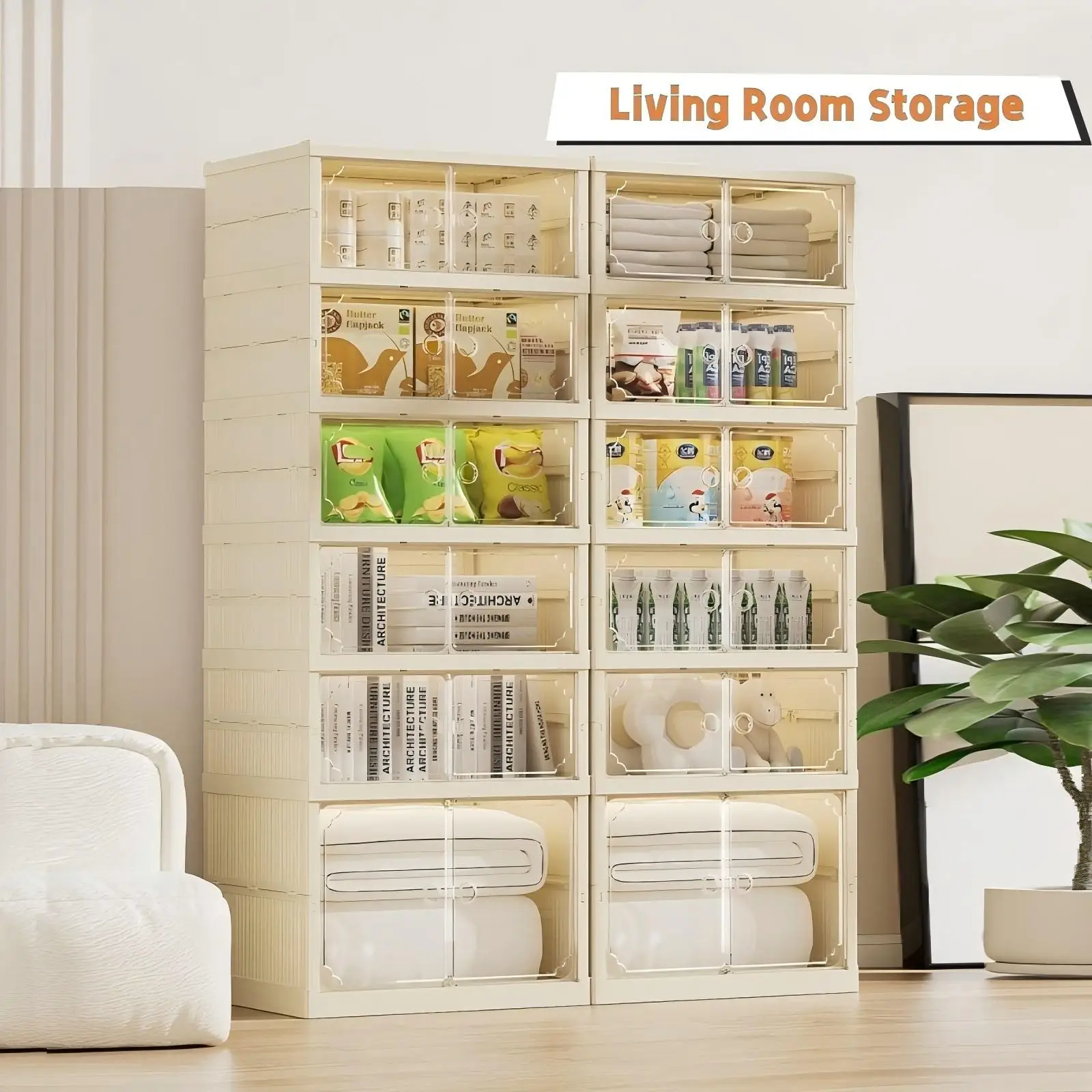 

Large Storage Box Foldable Thickened Dustproof Cabinet With Clear Door Wardrobe Closet Organizer Shoe Container Easy-to-Assemble