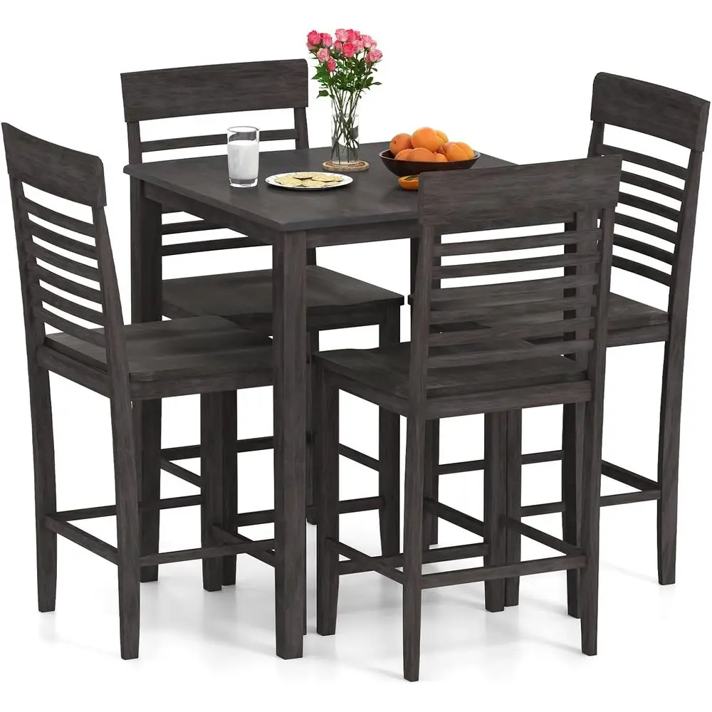 

5-Piece Dining Set with Curved Back Chairs, Rubber Wood Construction, Ideal for Small Spaces