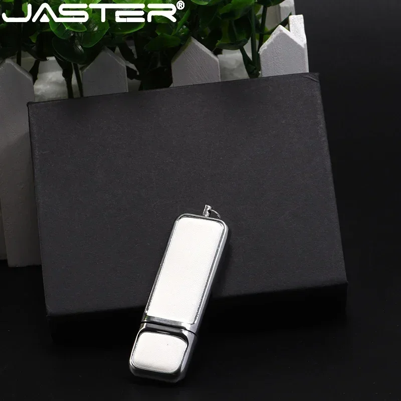 Jaster Wit Lederen Usb Flash Drive Usb 2.0 4 Gb 8 Gb 16 Gb 32 Gb 64 Gb 128 Gb flash-geheugenstick Met Zwarte Doos Verpakking Custom Logo