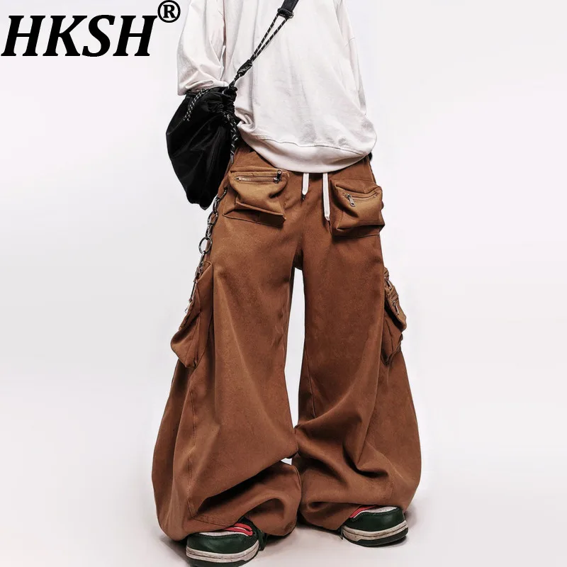 

HKSH Spring Autumn New Men Hip-Hop Trendy Punk High Street Wide-Leg Cargo Pants Loose Casual Ins Multi-pocket Sweatpants HK18653