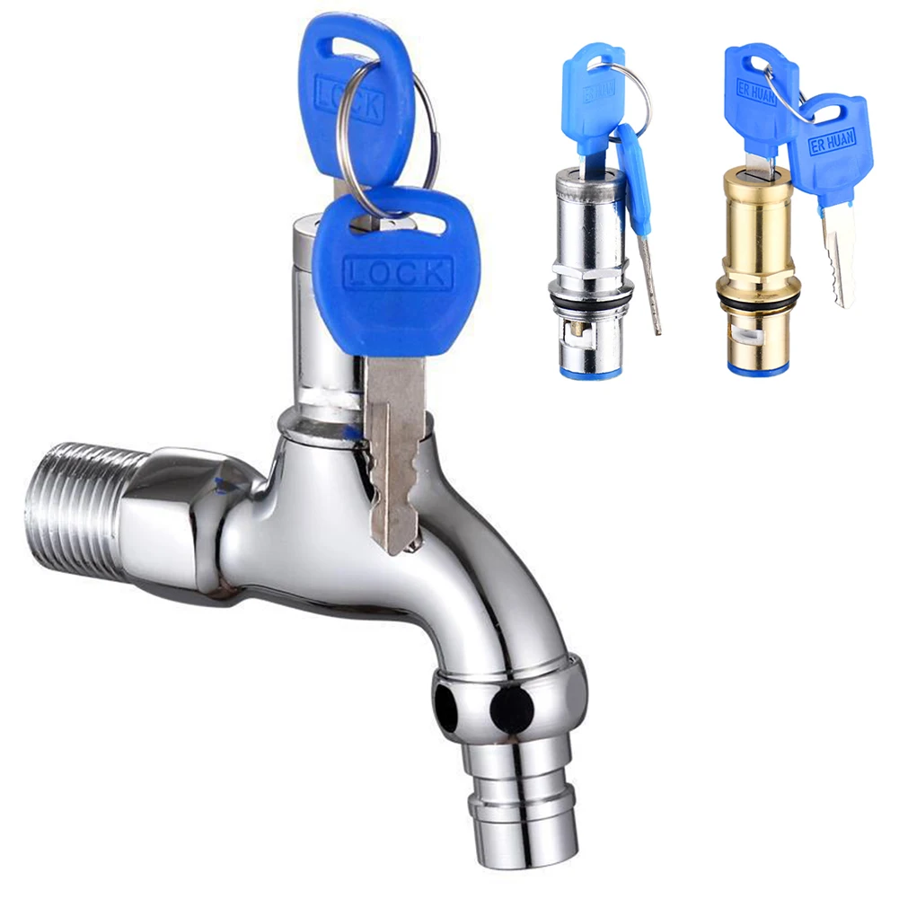 1Pc Brass Outdoor Faucet Valve With Key Lock Anti-Theft Garden Tap For Watering Car Wash Garden Tool Parts