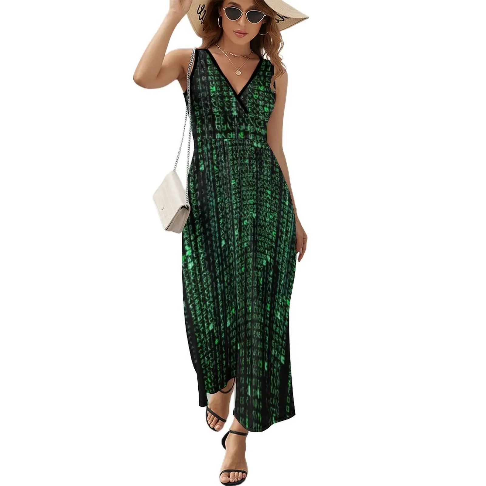 

HD Matrix Digital Rain Sleeveless Dress Elegant gown Woman clothes