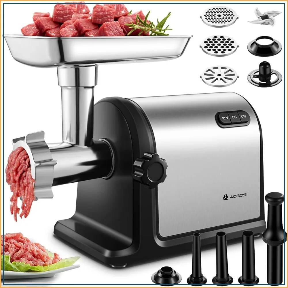

Heavy Duty Stainless Steel Meat Grinder | 3000W Max | 3 Plates & Sausage Stuffers | Kubbe Maker | One-Button Control