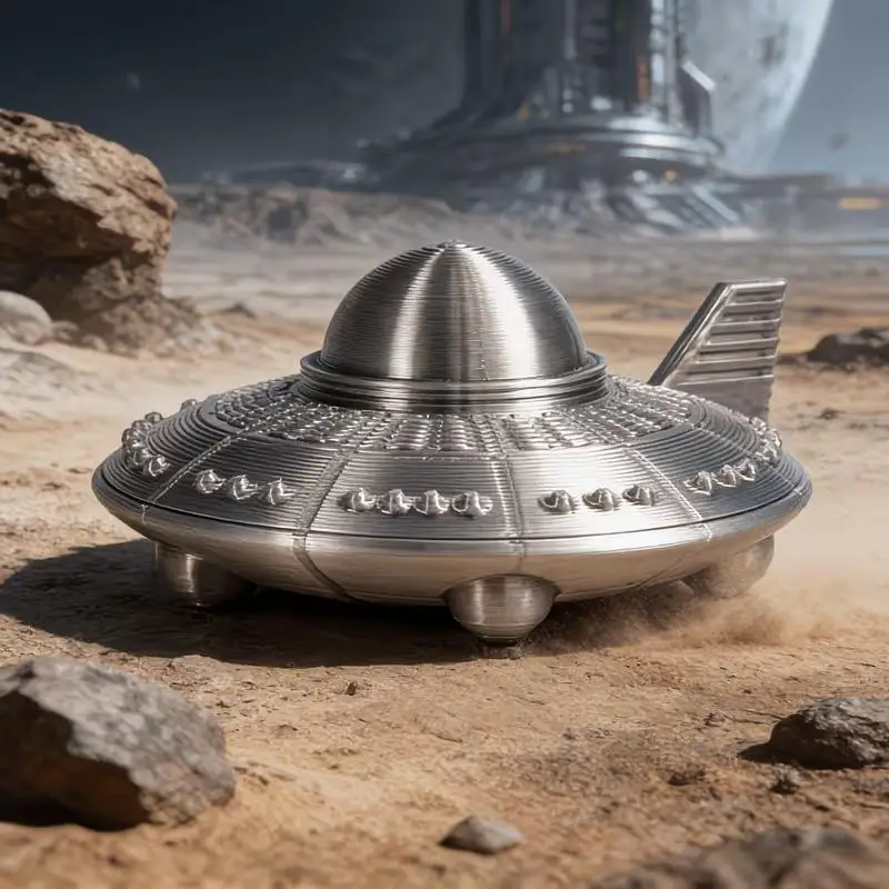 3D Printed UFO Figurines Retro Metal Finish Sci‑Fi Spaceship Ornaments For Space Lovers Home Office Bedroom Decors view 2