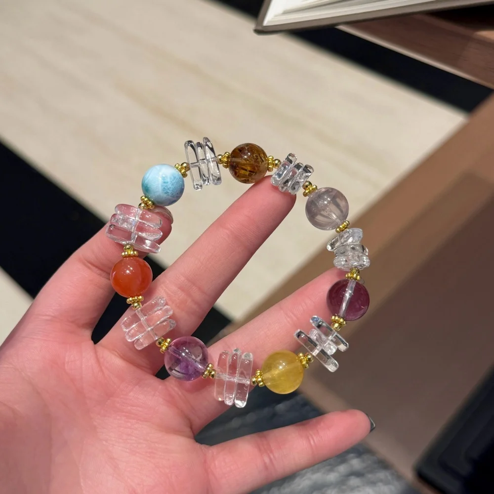 13MM Natural Clear Quartz And Fluorite Diversity Bracelet Gemstone Fashion Crystal Healing For Women Jewelry Wrist Gift 1PCS