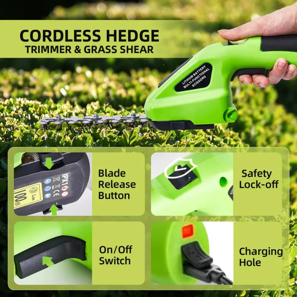 Cordless Lawn Mower Powerful Cordless Grass Shear with Rechargeable Motor 2-in-1 Electric Grass Cutter Hedge for Precision