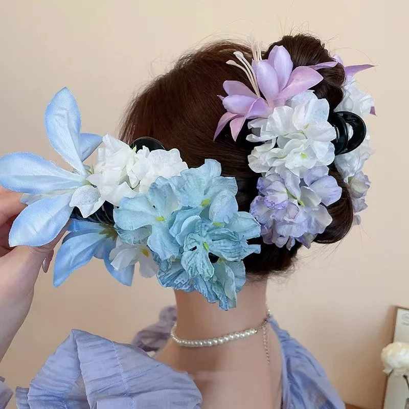 

Delightful Hair Accessories Gift; Fashionable Flowers Shark Clip Hair Claws for Women; Vacation Style