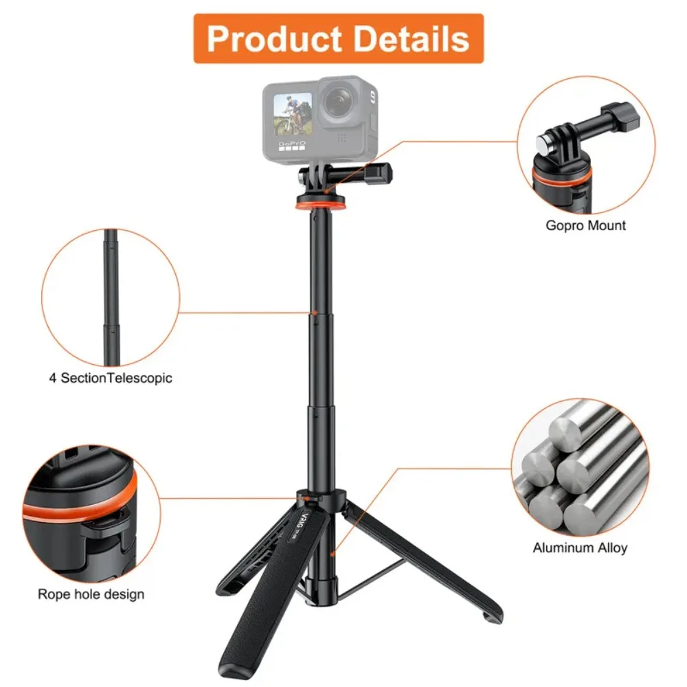 

Portable 50CM Selfie Stick Tripod Adjustable For GoPro 12 11 10 9 8 DJI Action 3 4 Pocket 3 Insta360 X4 Vlog Camera Accessories