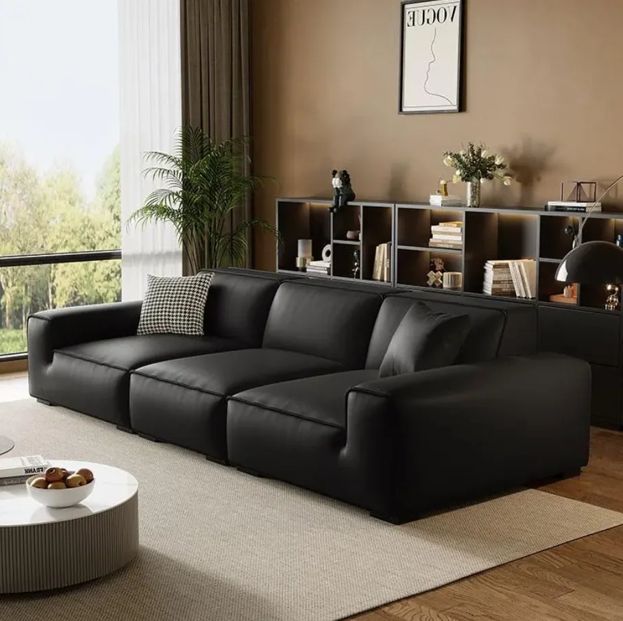 

#Italian Minimalist Nappa Leather Upholstered Eco-Friendly Sofa Set Living Room Modern Modular Convertible Sectional Sponge