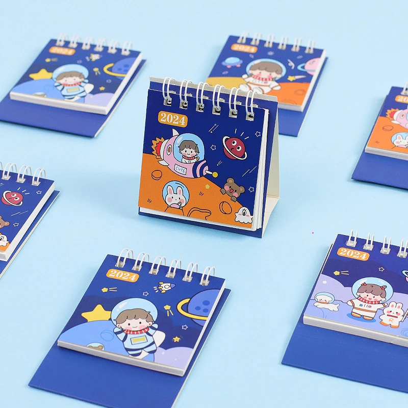2024 Cute Astronaut Calendar Delicate Mini Portable Desktop Coil Calendar Book Office School Supplies Daily Schedule Planner