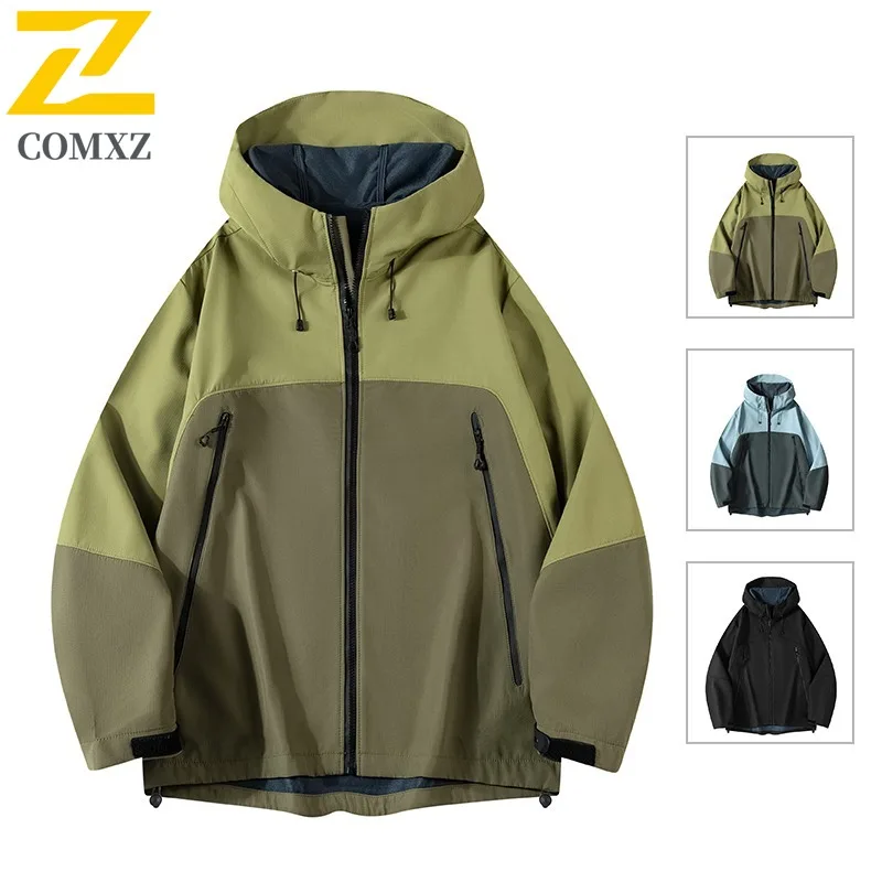 

COMXZ 2025 Men Rider Jacket Softshell Windproof Windbreaker Fashion Versatile Hooded Spring Autumn Jackets Outdoor Casual Coat