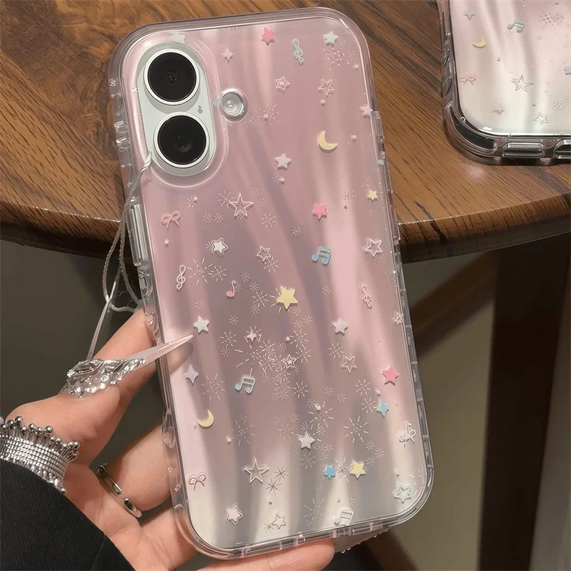 النيزك IND الوردي التدرج الموسيقى ستار القمر طبقة مزدوجة تموج جراب هاتف آيفون 11 12 13 14 15 16 برو ماكس