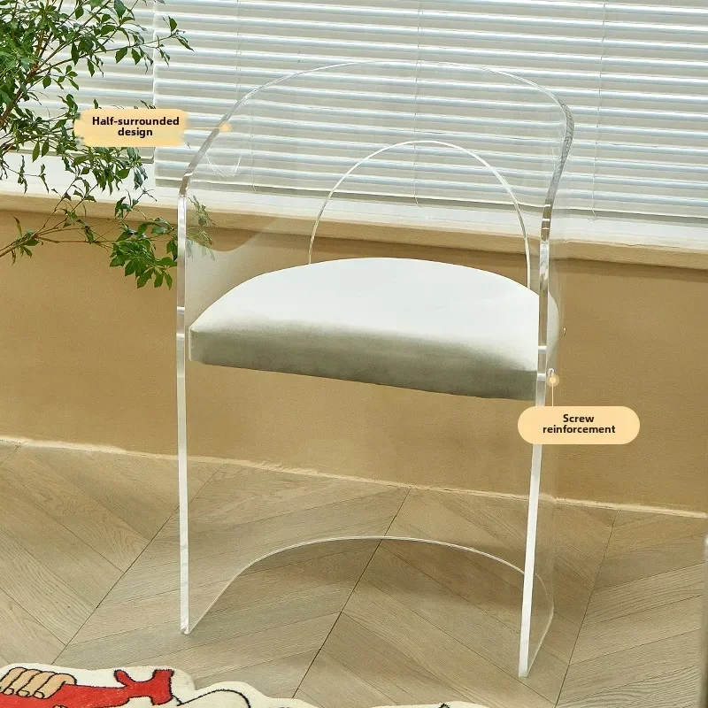 Silla de comedor acrílica ligera para el hogar, respaldo de lujo, vestidor de dormitorio, silla transparente simple y moderna