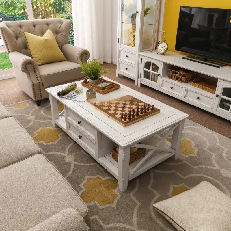 X18 Tavolino da caffè country americano Combinazione di mobili TV piccolo appartamento soggiorno con cassetti tutto in legno massello tè per la casa t