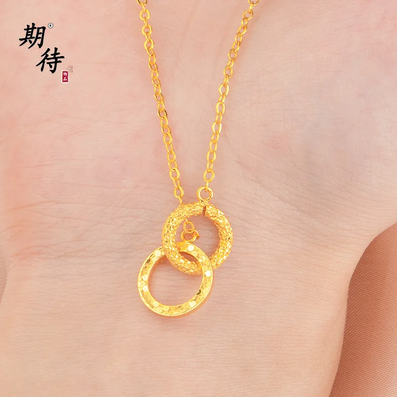 

Luxury 24K 9999 Pure Gold real gold Women's Crushed Ice Ring Pendant Hammer Ring Ring Link Necklace Elegant Clavicle Chain