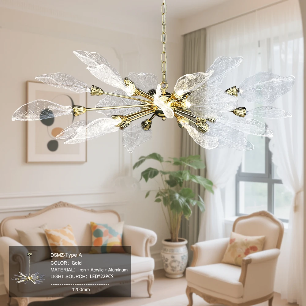 

French Leaf Pendant Hanging Chandelier Living Room Bedroom Modern Luxury Leaf Pendant Light Chandeliers Dining Room Kitchen Vila