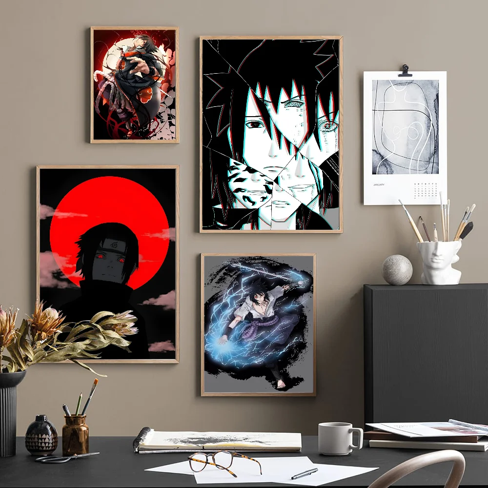 N-Naruto U-uchiha Sasuke Whitepaper Poster Waterproof Paper Sticker Coffee House Bar Aesthetic Art Wall Painting