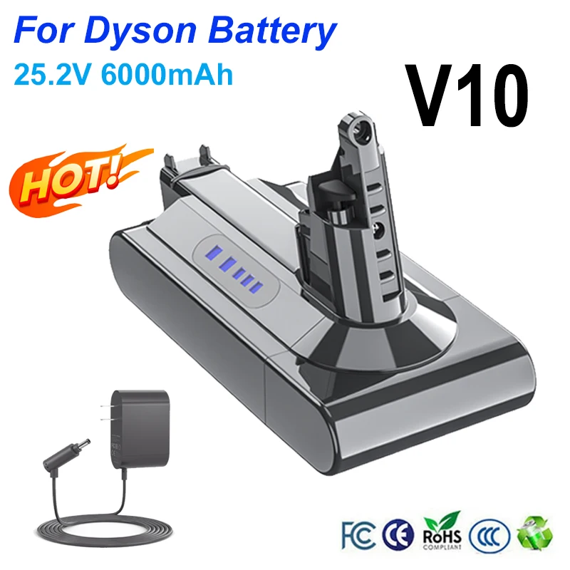 6000mAh For Dyson V10 Battery 25.2V SV12 Vacuum Cleaner Battery SV12 Battery for Cyclone V10 Animal Cyclone V10 Total Clean