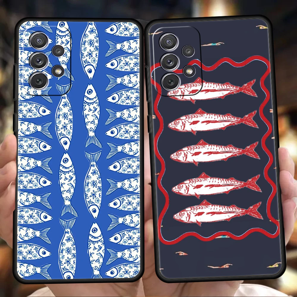 Phone Case for Samsung Galaxy A13 A15 A17 A22 A23 A25 A31 A32 A33 A35 A41 A51 A52 A55 5G Soft TPU Shell Retro Vintage Sardine