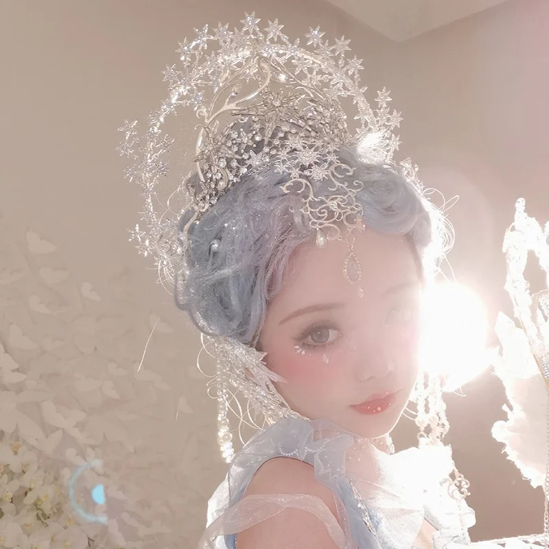 

Original Lolita Handmade Custom Four Seasons Cherry Song Flower Wedding Snow Elf Crown Halo Headdress Stage Accessories