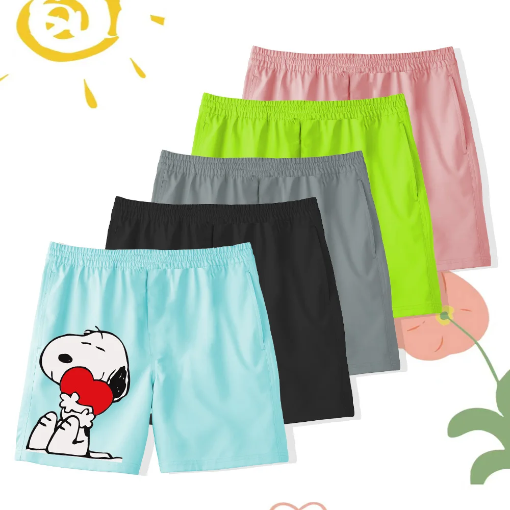 Bright high moisture absorption kids beach shorts Boys and girls cute lazy cozy Snoopy Puppy print easy to play vibrant code fab