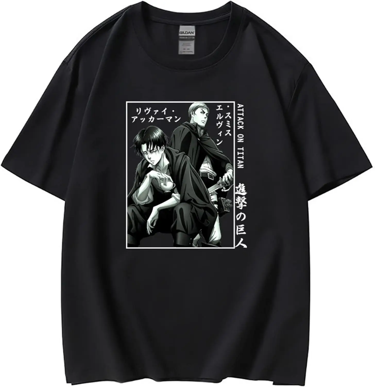 

Adult Shingeki no Kyojin Short Sleeve Unisex Attack On Titan 100% Cotton Crew T-Shirt(L, Black)