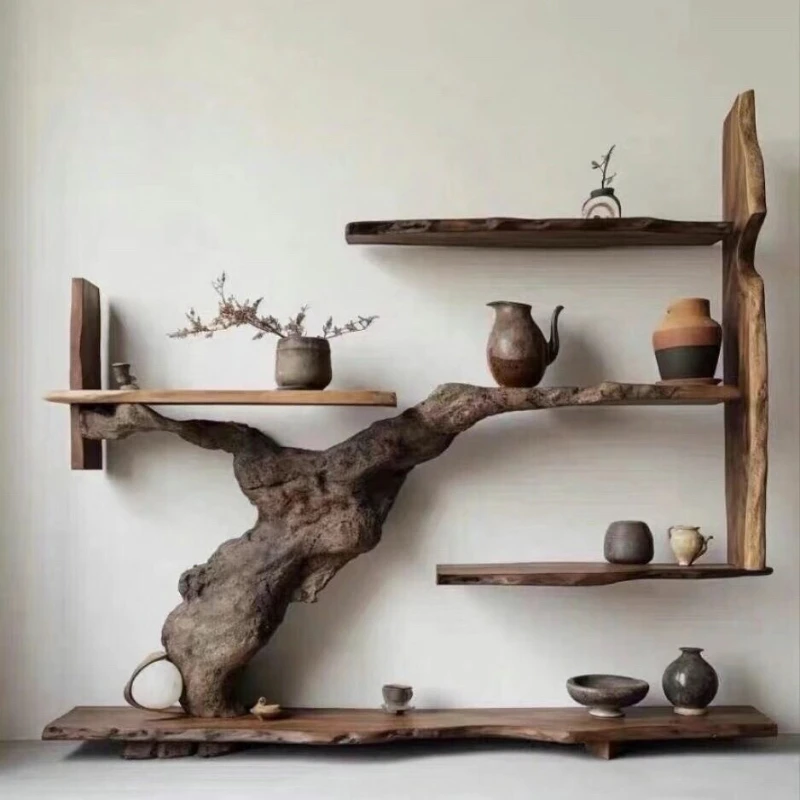 

Wabi Sandy Wind Fragrant Camphor Wood Bogu Rack Shelf Home Sandy Wind Retro Solid Wood Bogu Rack Creative Feature Furniture