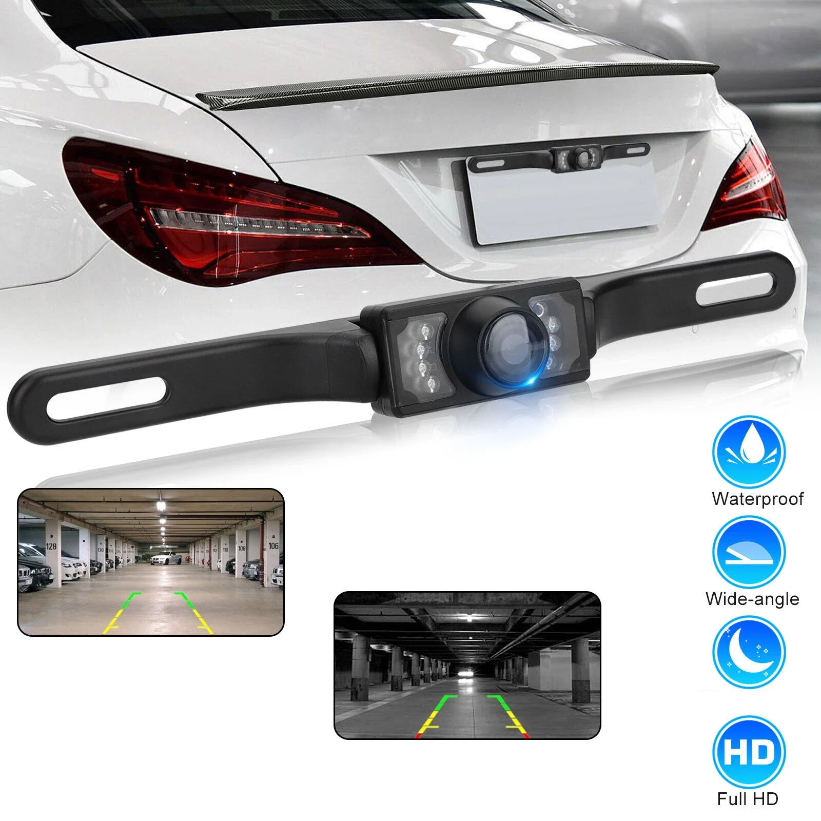 7 IR LED Car Rear View Backup Camera Parking Reverse License Plate Waterproof