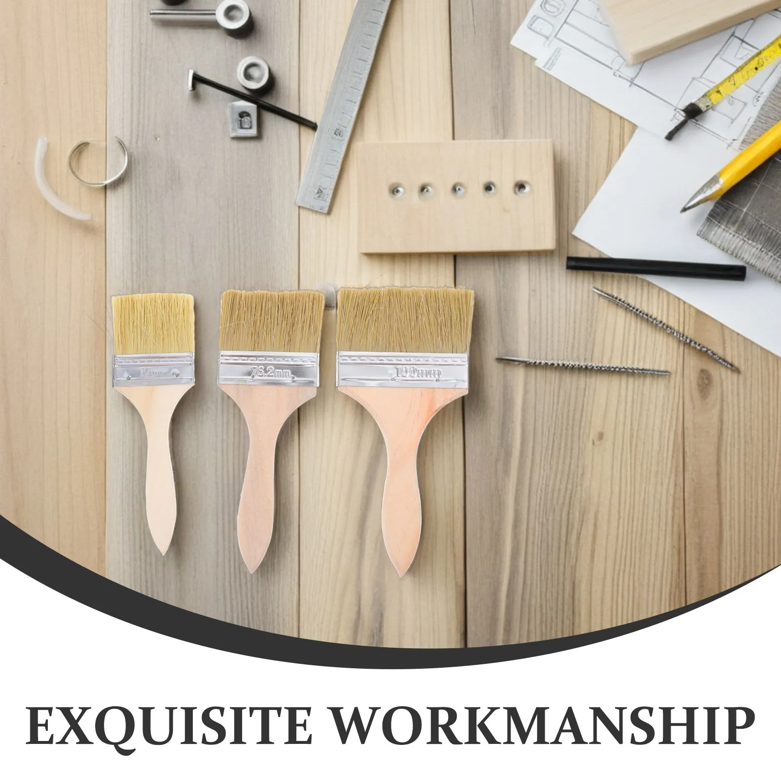 3Pcs Thickened Wooden Handle Paint Brushes Set for Furniture Walls Fences DIY Home Improvement Varnish Brush