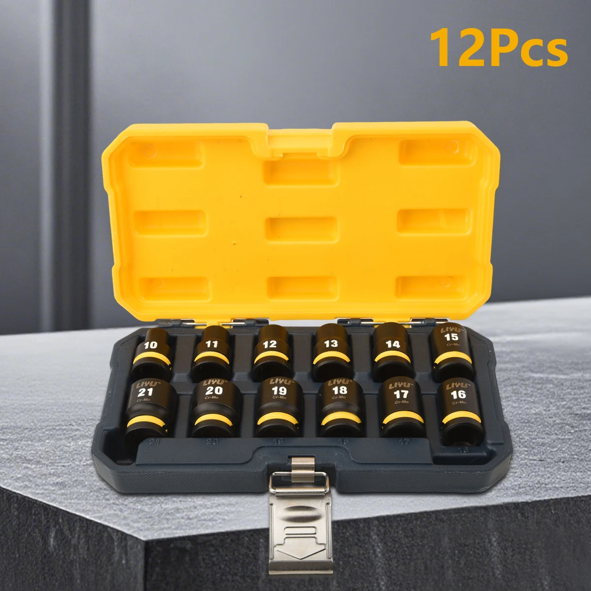 

12pcs 1/2" Drive Impact Socket Set 10-21mm Cr-Mo Steel Hex Shallow Sockets for Air/Pneumatic Wrench