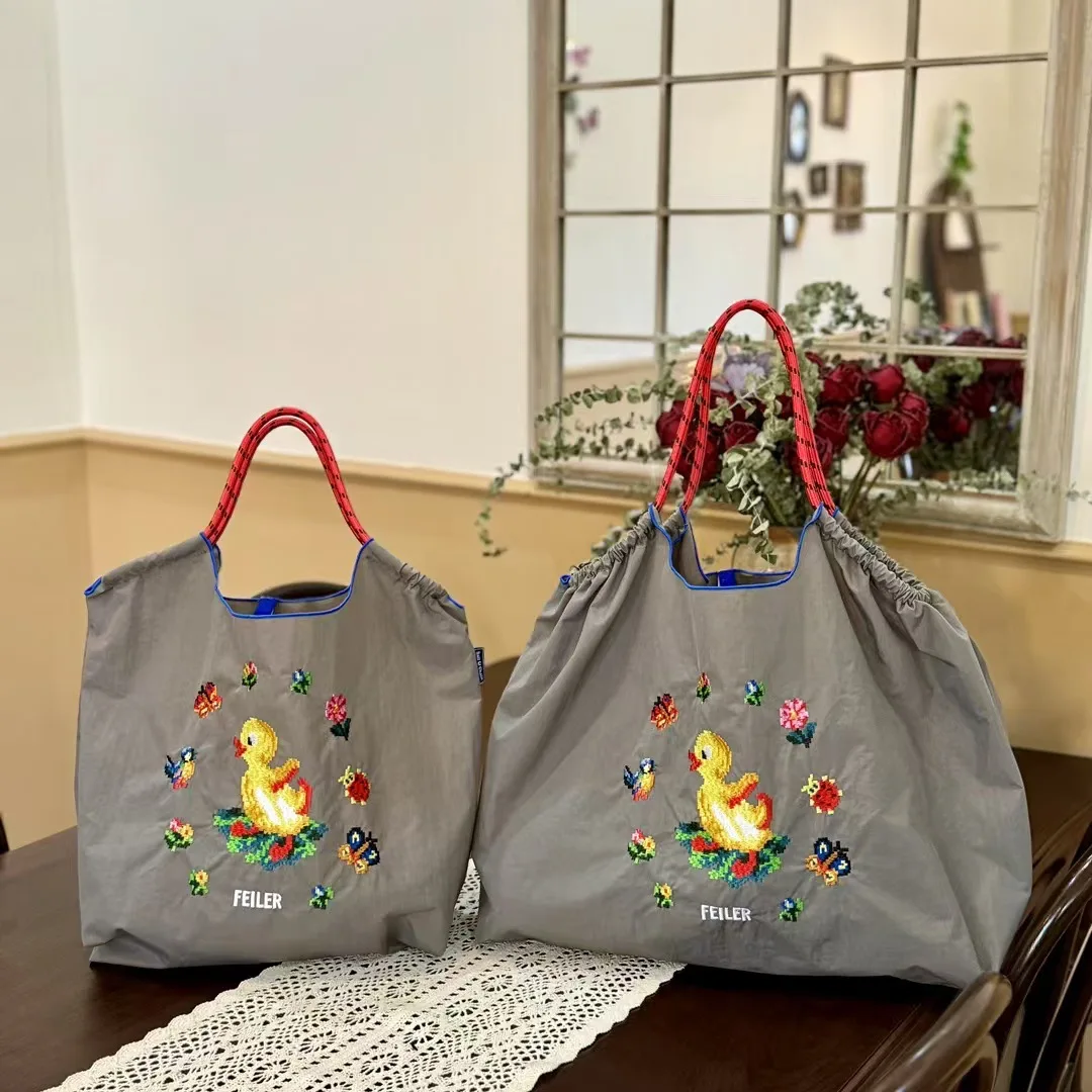 

FEILER 2025 New Embroidered Nylon Shopping Bag Fashion Canvas Crossbody Shoulder Embroidered Handbags Are Niche