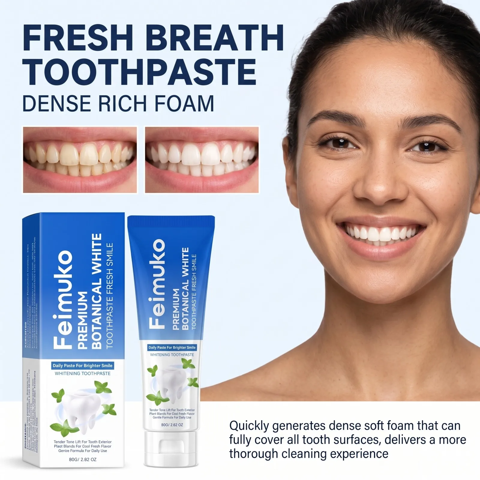 Mint Toothpaste Fresh Breath Gentle Cleaning Surface Stain Remover Daily Oral Care Bad Breath Prevention 80g