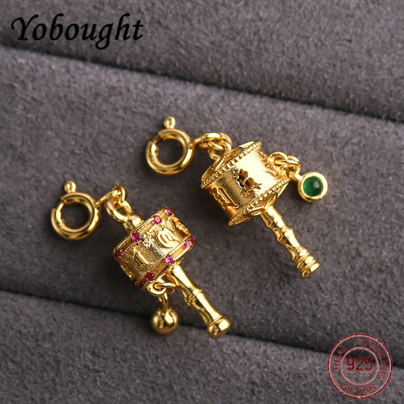 

NEW S925 Silver Gold-plated Six Character Mantra Prayer Tube Pendant DIY Lobster Buckle Detachable Accessory