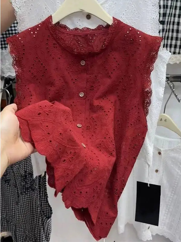 

Новинка Лето 2025: Женский кружевной топ-жилет с ажурным цветочным узором, круглым вырезом, в корейском стиле, свободного кроя, модный.