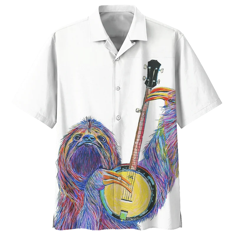 Camisa hawaiana de pereza australiana para hombre, Blusa de manga corta con solapa y botones, estampado 3d de animales, calle de verano