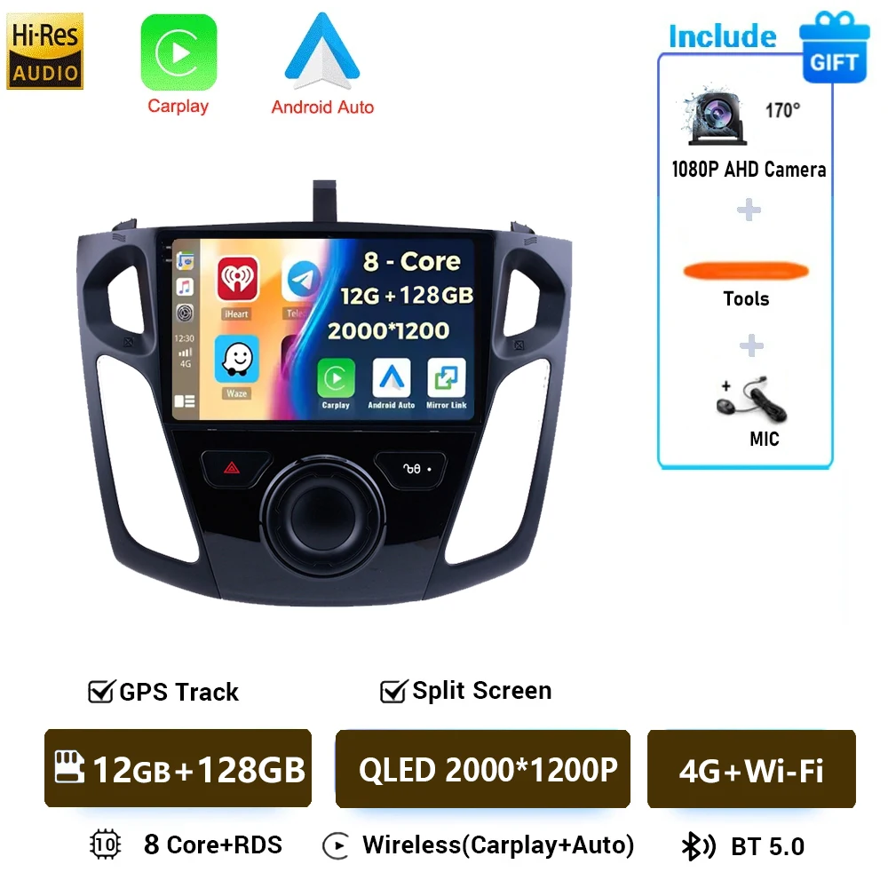 Draadloze CarPlay voor Apple Android Auto Radio GPS voor Ford Focus 3 MK3 2010 2011 2012 2013 2014-2019 multimedia RDS 4G WiFi