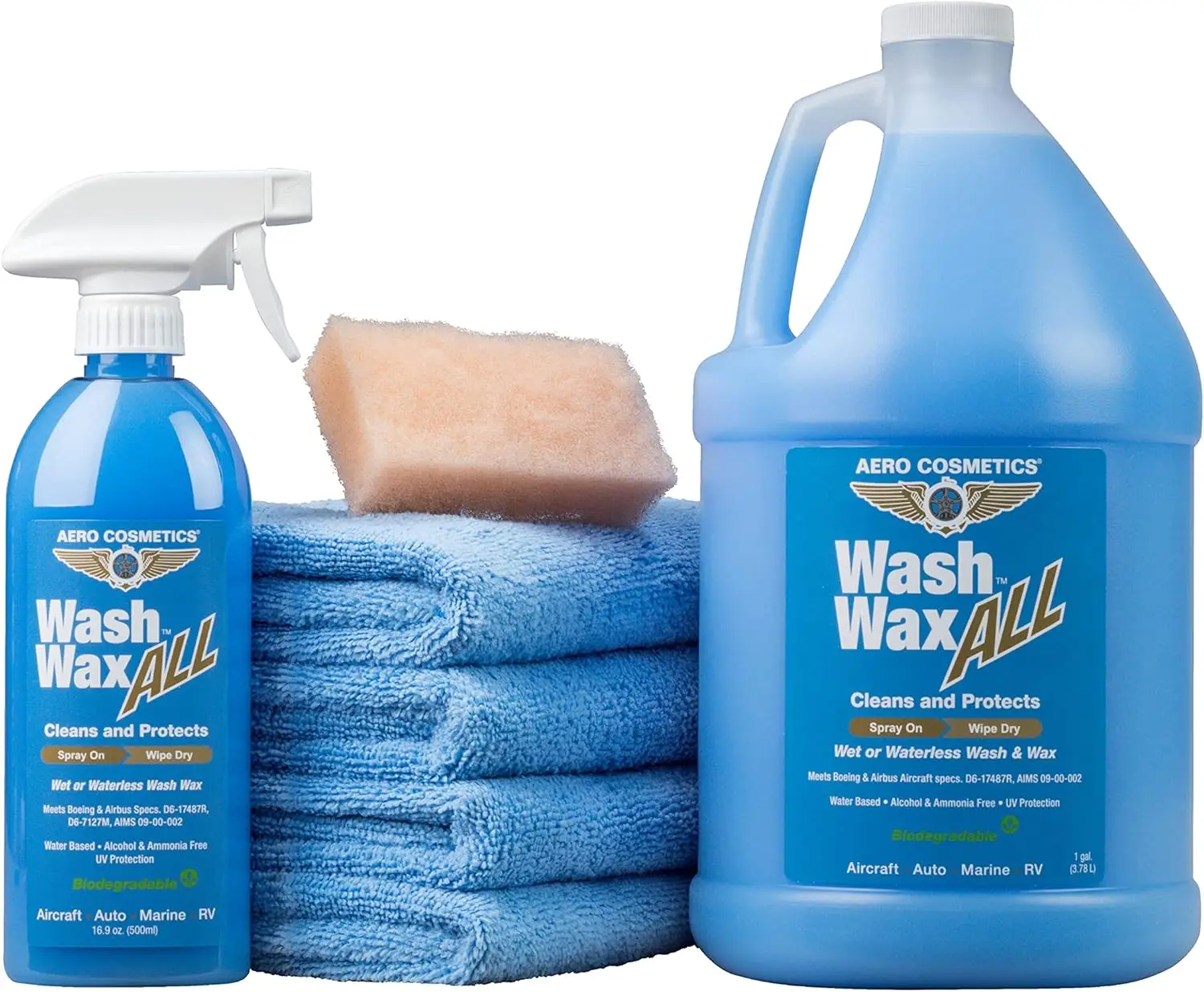

Wet or Waterless Wash Wax Kit 144oz with UV Protection. Cleans, Protects, Shines. Aircraft Quality Spray On Wipe Dry.