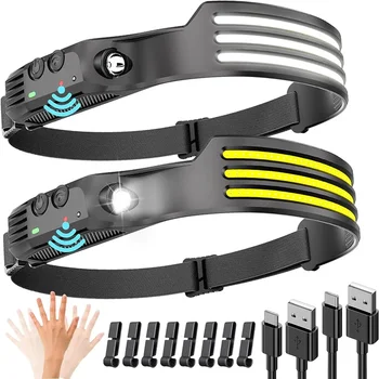 COB LED センサーヘッドランプ USB 充電式懐中電灯内蔵 1200 MAh バッテリー 5 照明モードトーチ屋外キャンプランタン
