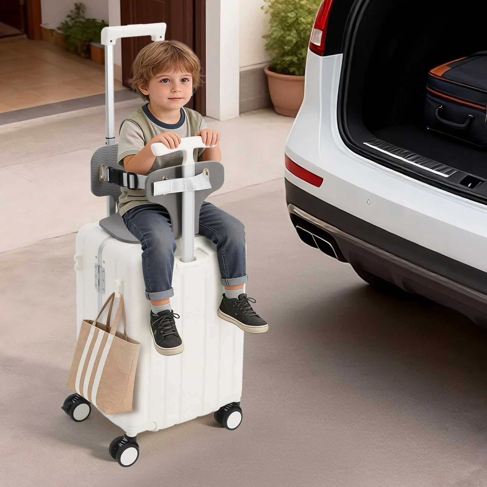 

Регулируемый чемодан на колесах с двумя ручками, 20 дюймов, с сетчатым карманом, с функцией катания, с замком TSA