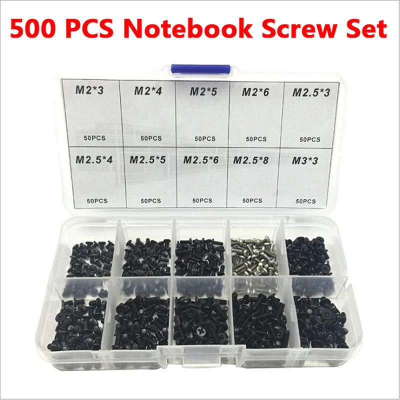 Hot 500pc M2 M2.3 M3 Mini Screw Nuts DIY Kit Laptop Computer Assemble Repair Screw Fastener Set For Repairing Glasses Mobile Pho
