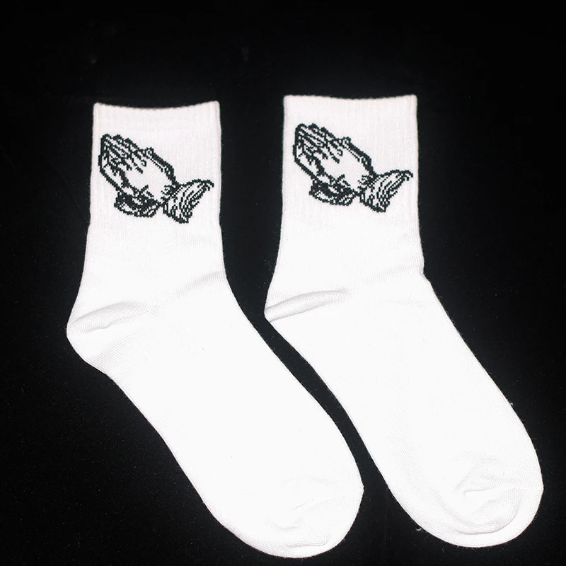 

White Socks Fashion Skate Cotton Crew Socks Gesture Pattern for Men Women Hip Hop Funny Novelty Black White Socks Gifts for Men