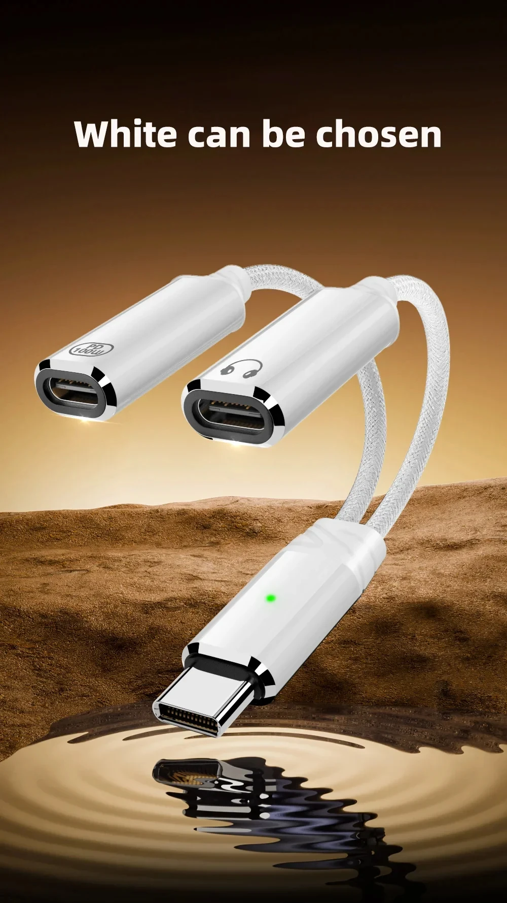 شحن سريع 100 وات أو توصيل سماعة الرأس مع تحكم مدمج لهاتف Samsung Galaxy S23 iPhone 16 PM - أسود